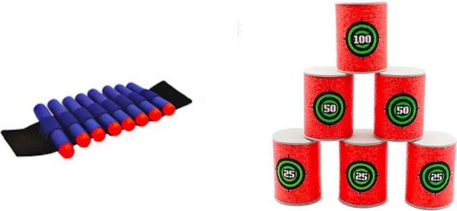 Jumada 's Set van 100 Pijlen Darts Kogels 6 Targets Polsband Geschikt voor NERF N-Strike Elite Blauw Rood