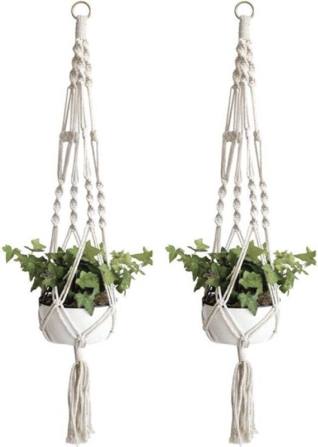 Jumalu Plantenhanger macramé Luxe gevlochten touw katoen 2 stuks plantenpot ophangen