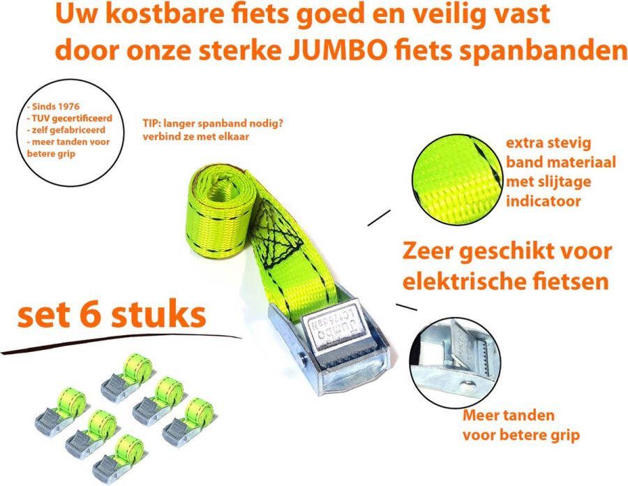 JUMBO 6 x extra stevige fiets spanbanden riemen 25mm 50cm metalen gesp 250 KG Auto caravan camper fiets accessoires