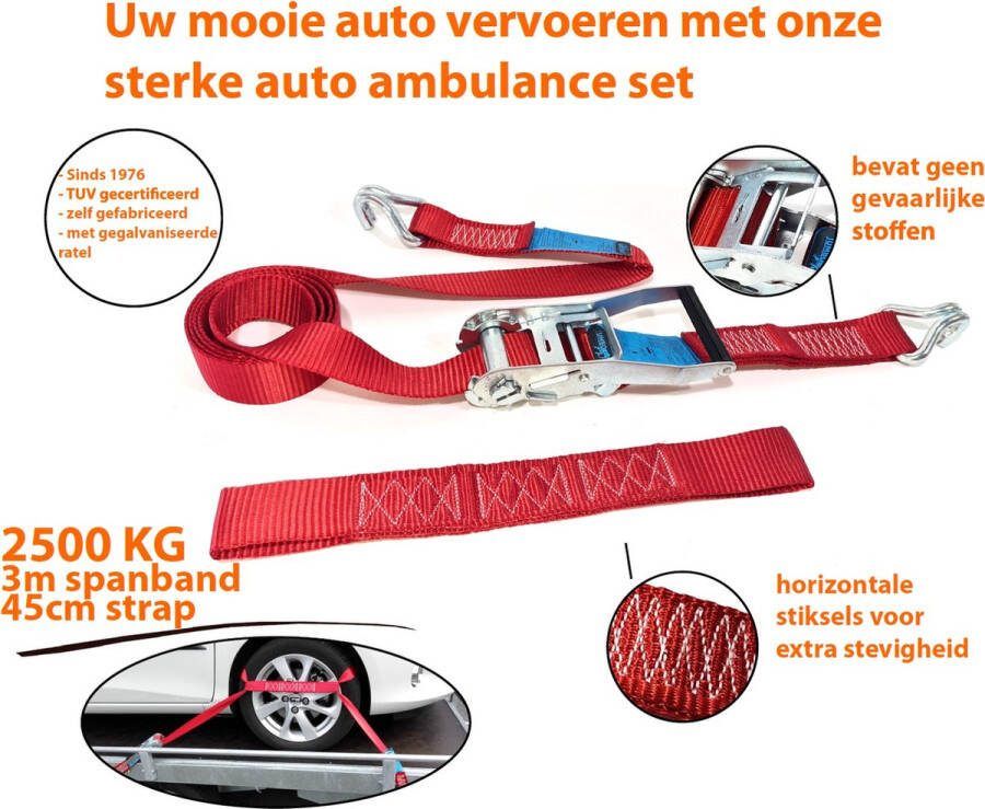 JUMBO Autotransport spanband autotrailer 3m 50mm spanband met J haken en tussenstuk van 45 voor banden tot 17 inch