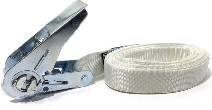 JUMBO extra sterk en schokabsorberende spanband 25mm 5 meter met ratel wit ideaal voor de wasdroger vast te zetten op de wasmachine