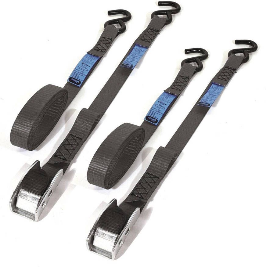 JUMBO motor spanband set van 2 met 180cm 25mm 600 KG met luxe klemgesp lussen en S haken