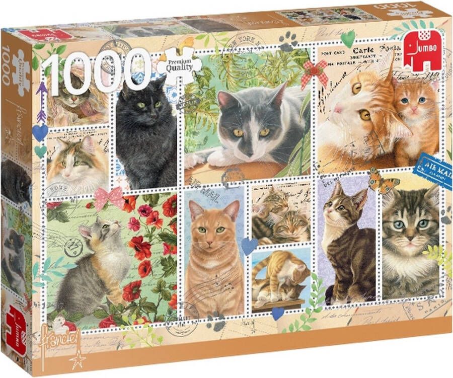 Jumbo Premium Collection Puzzel Franciens Katten Cat Stamps Legpuzzel 1000 stukjes