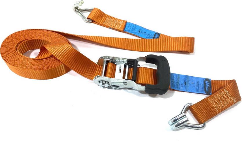 JUMBO sjorband spanband 6 meter orange met extra grip ratel en J haken 38mm breed 2000 KG TUV gecertificeerd conform EN-12195-2