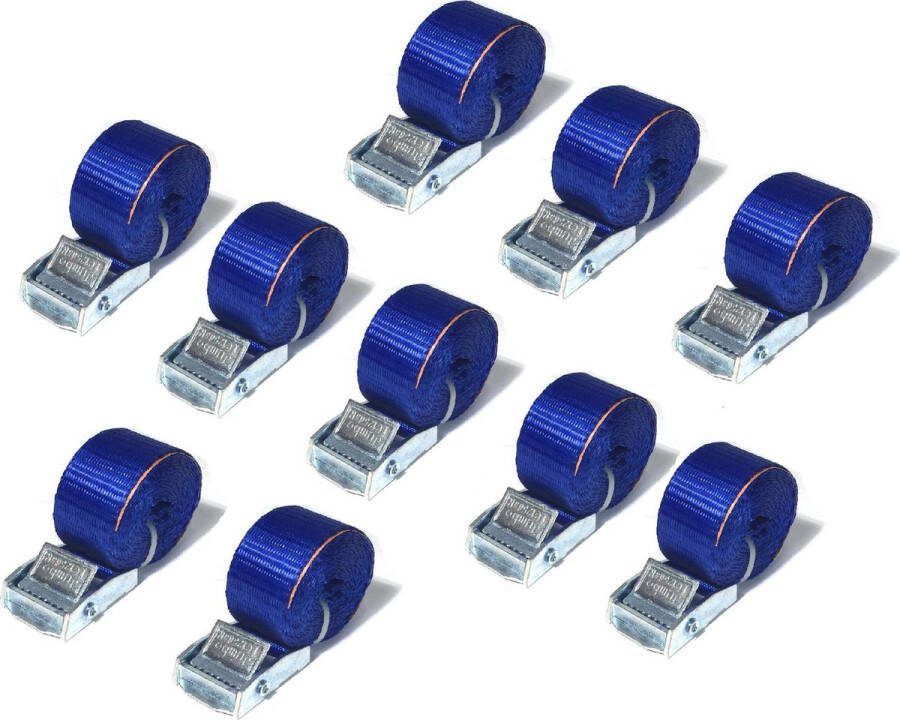 JUMBO Spanband 10 stuks 200cm 25mm met klemgesp 250KG. Blauw TUV gecertificeerd conform EN-12195-2