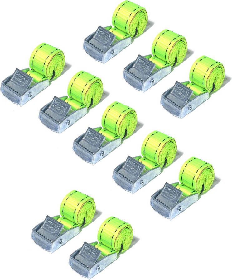 JUMBO Spanband 10 stuks 50cm 25mm met klemgesp 250KG. Lime geel TUV gecertificeerd conform EN-12195-2