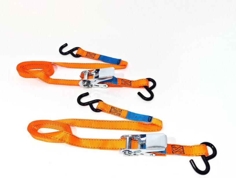JUMBO spanband 4 stuks 350cm 25 mm met ratel en S haken 440 KG fluo oranje TUV gecertificeerd conform EN-12195-2