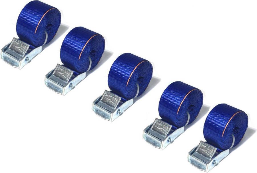 JUMBO Spanband 5 stuks 200cm 25mm met klemgesp 250KG. Blauw TUV gecertificeerd conform EN-12195-2