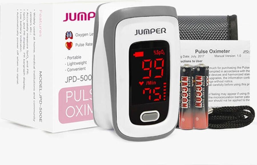 Jumper Saturatiemeter JPD-500E LED – Zuurstofmeter – Zuurstofmeter met hartslagmeter