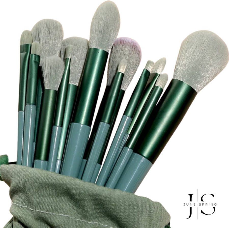 June Spring 13 MakeUp Kwasten Inclusief Opbergzakje MakeUp kwasten set Brush MakeUp Cosmetica Oogschaduw Kwast Foundation Kwast Poeder KwastKleur Matcha Groen