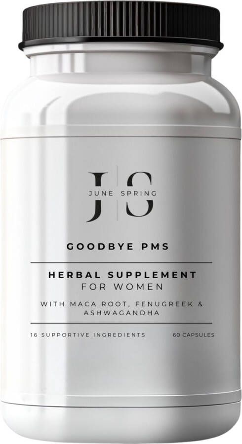 June Spring Goodbye PMS Voedingssupplement Kruiden 100% Natuurlijk Hormoonbalans Bloedsuikerspiegel Spieropbouw Afrodisiac Pre-Menstrual Syndrome Jonge & Egale Huid 60 stuks Fenegriek & Ginseng