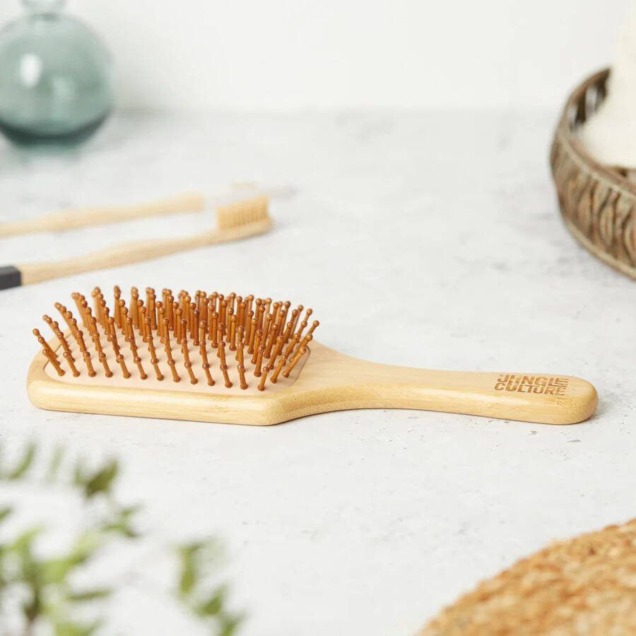 Jungle Culture Bamboe Haarborstel Duurzame Houten Haarborstel met Natuurlijke Bamboe Pinnen Milieuvriendelijke Haarverzorging voor Alle Haartypes Plasticvrije Haarborstel voor Lang Kort & Krullend Haar