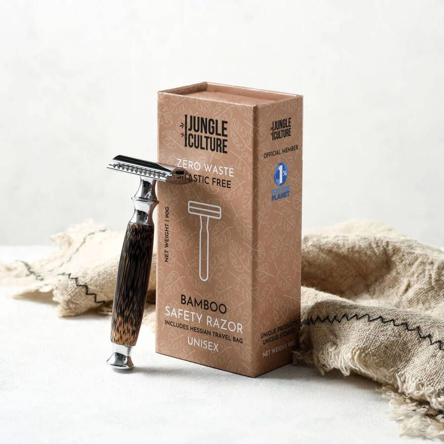 Jungle Culture Bamboe Safety Razor Dik Handvat van Licht Hout met Donker Hout Accenten Eco-Friendly Scheermes voor Zero Waste Scheren Plasticvrij en Duurzaam Inclusief 10 Scheermesjes