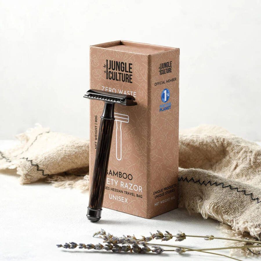 Jungle Culture Bamboo razor Thin handle Dark wood eco friendly bamboe scheermes scheren uniek zero waste plastic free