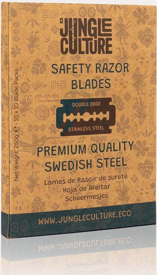 Jungle Culture Safety Razor Blades 100 Stuks Premium Scheermesjes van Zweeds Staal Dubbelzijdige Roestvrijstalen Scheermesjes Ideaal voor Zero Waste Scheren Lange Levensduur en Topkwaliteit
