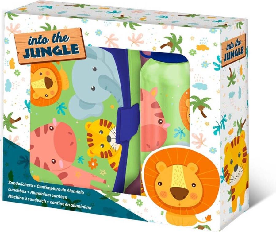 Merkloos Jungle Kids Into the JungleA lunchbox set voor kinderen 2-delig groen aluminium kunststofA Lunchboxen