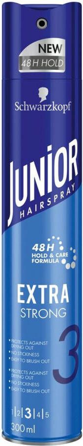 JUNIOR Hairspray Extra Strong Haarlak Haarstyling Voordeelverpakking 6 x 300 ml