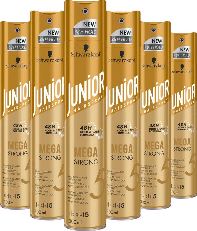 Junior Hairspray Mega Strong Haarlak Haarstyling Voordeelverpakking 6 x 300 ml