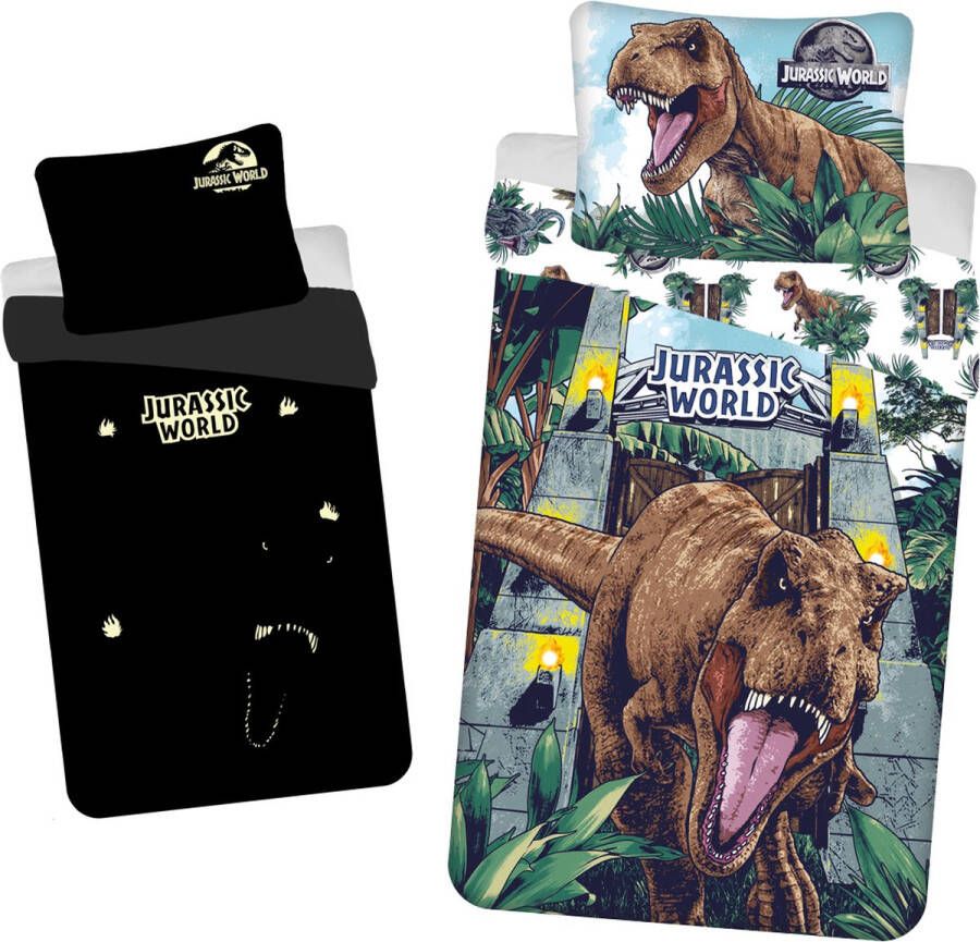 Jurassic World Dekbedovertrek Roar Glow in the Dark 140 x 200 cm + 70 x 90 cm Katoen