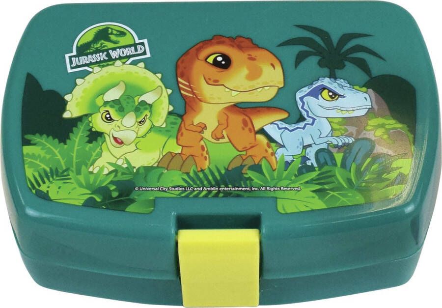 Jurassic World Kunststof broodtrommel lunchbox Jurassic Park dinosaurus 16 x 11 cm Stevige lunchtrommel voor naar school
