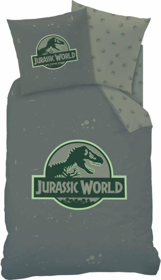 Jurassic World Logo Dekbedovertrek Eenpersoons 140 x 200 cm Groen