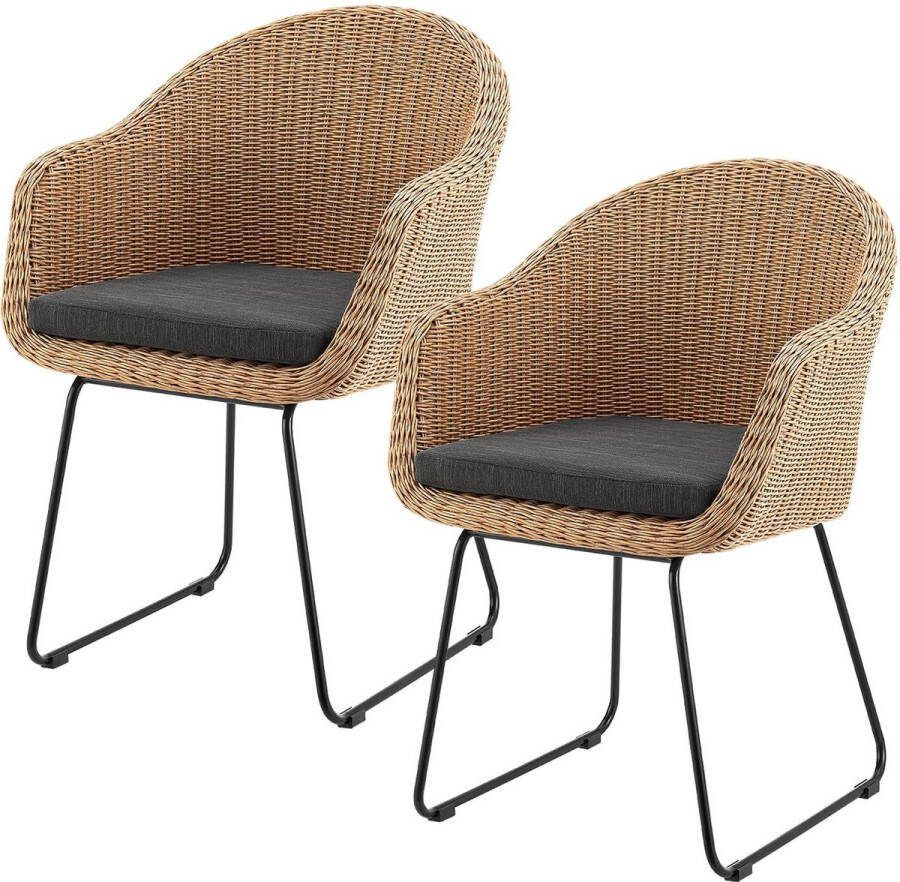 Juskys 2 stuks Rotan Tuinstoelen Kuipstoelen Cody Incl. Kussens