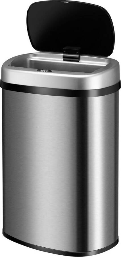 Juskys Automatische Prullenbak Afvalemmer Sensorprullenbak 50 Liter Zilver Rechthoek