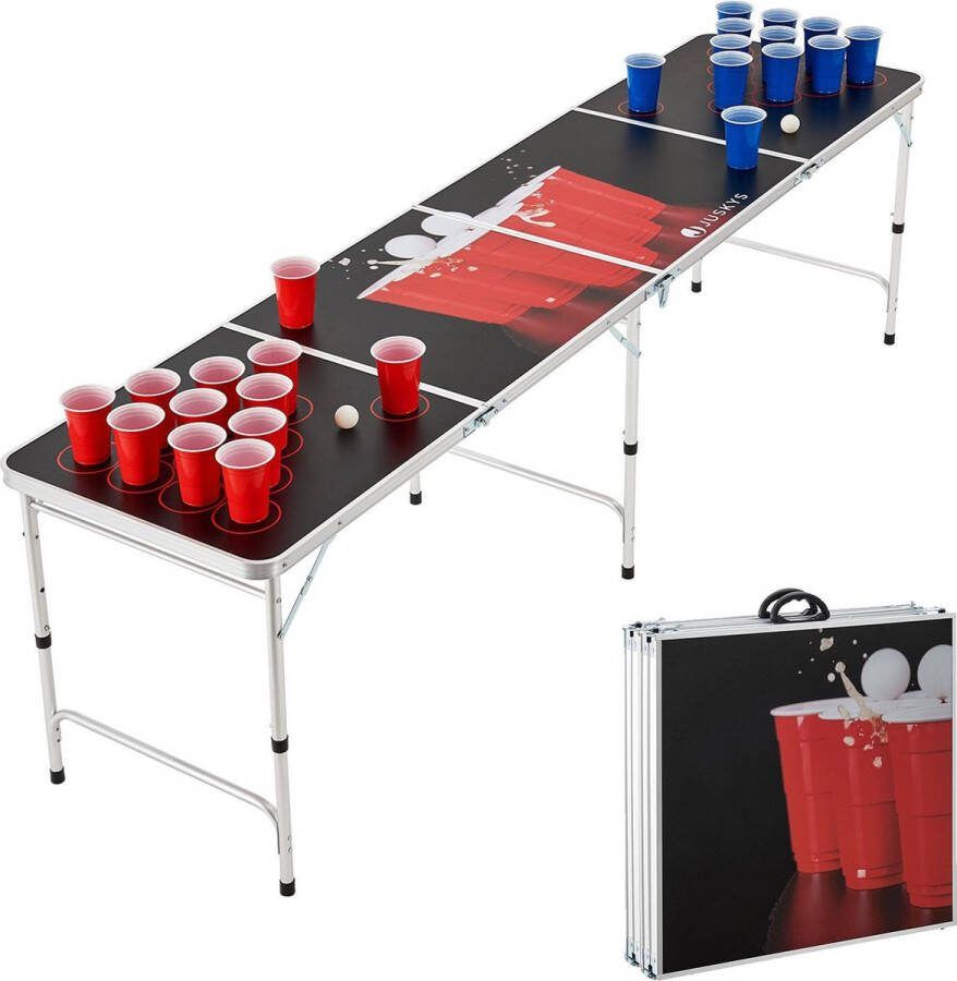 Juskys Beerpong Tafel Beerpongset Red Cup Verstelbaar & Inklapbaar Incl. 100 bekers & 6 ballen