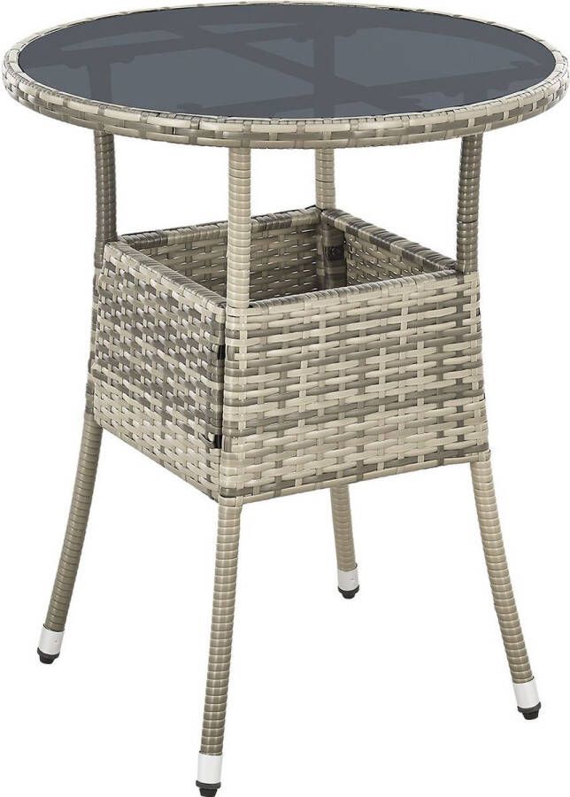 Juskys Polyrotan Tuintafel Bijzettafel Balkontafel Yoro Rond 60 cm Grijs Incl. Glasplaat