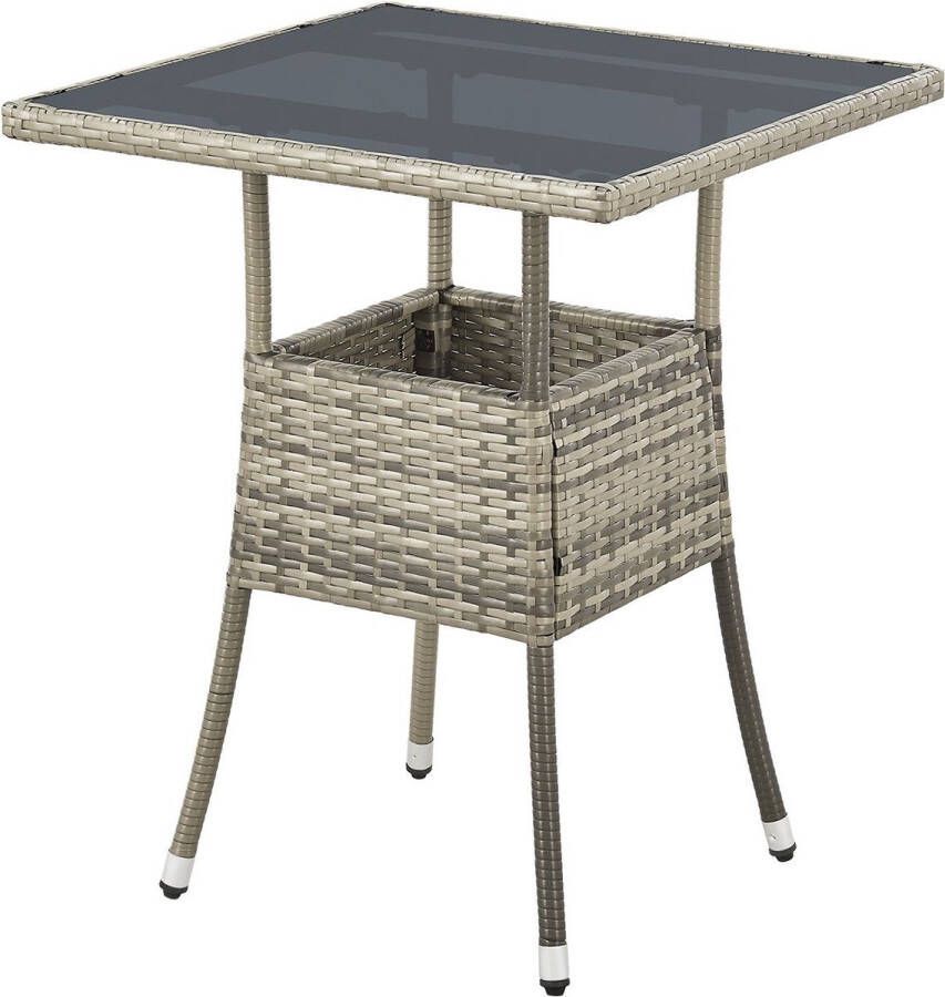 Juskys Polyrotan Tuintafel Bijzettafel Balkontafel Yoro Vierkant 60 x 60 cm Grijs Incl. Glasplaat