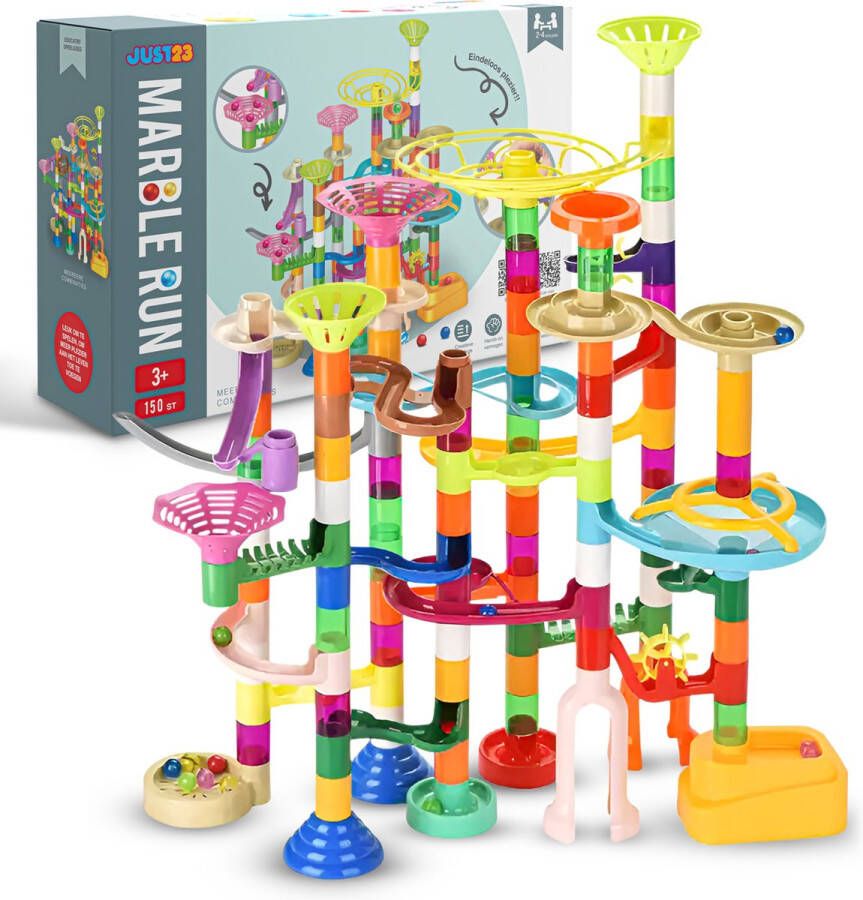 JUST23 Knikkerbaan Deluxe Ultimate Set Marble run 150 Onderdelen Glow in the dark knikkers 30ST Speelgoed van 3 Tot 13 Jaar