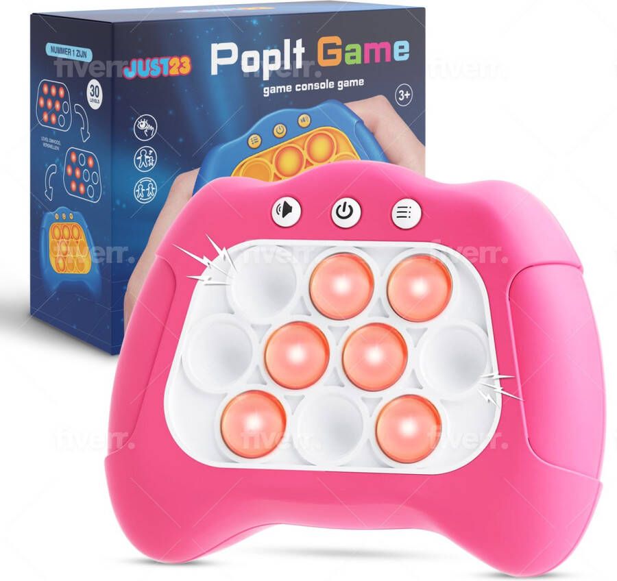 JUST23 Pop It Game Quick push [Verbeterde Versie] Roze Pop It Controller spel Pop or Flop Met 4 Speelmodus Incl. Batterijen