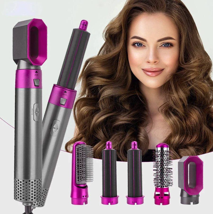JustGoHome Krultang Haarfohn 5 in 1 Airstyler Krulborstel Stijltang Volume geven Gladmaken Haar krullen Automatische krultang Stijltangen Multi Styler Föhn Fohn borstel Krultang 5 in 1
