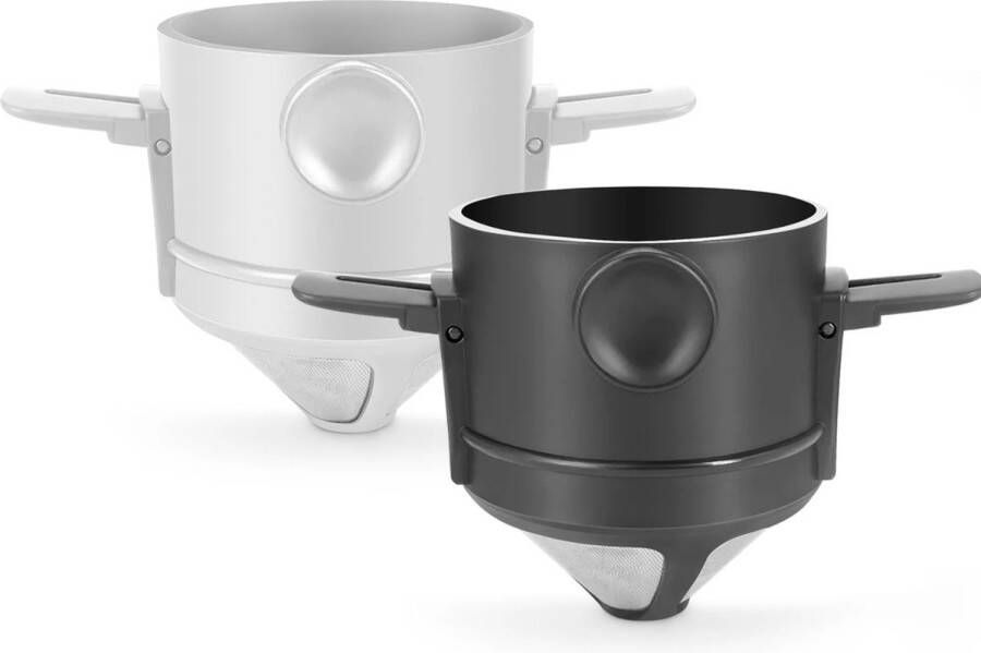 JustValue Koffiefilter Koffiefilterhouder Set van 2 RVS filter Permanent Koffiefilter -Herbruikbaar Zwart & Wit