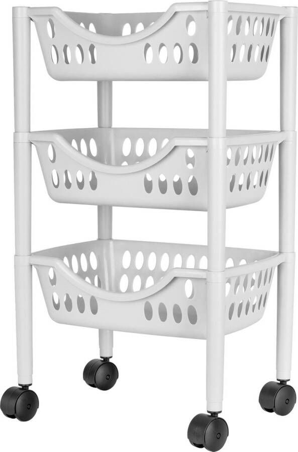 Juypal Hogar Keukentrolley 3-laags wit kunststof 39 x 26 5 x 66 5 cm Opberg trolley