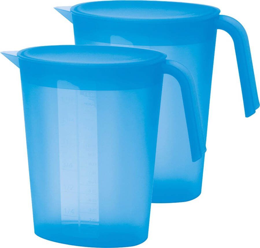 Juypal Hogar Juypal Schenkkan waterkan 2x blauw 1 75 liter kunststof L22 x H20 cm met deksel Schenkkannen