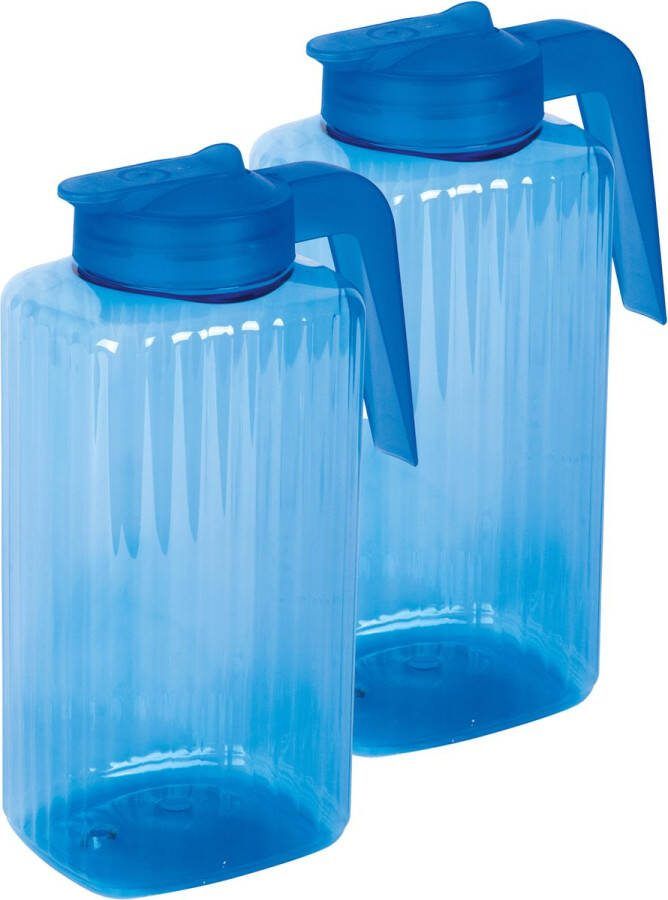 Juypal Hogar Juypal Schenkkan waterkan 2x blauw 2 liter kunststof L15 x H24 cm met deksel