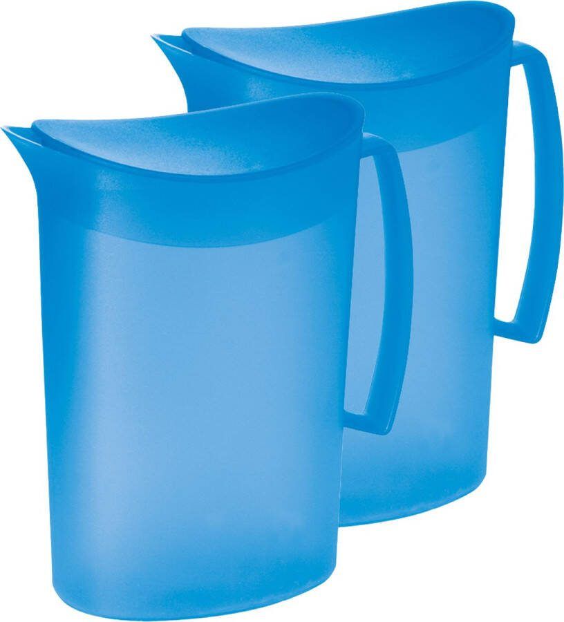 Juypal Hogar Juypal Schenkkan waterkan 2x blauw 2 liter kunststof L20 x H23 cm met deksel Schenkkannen
