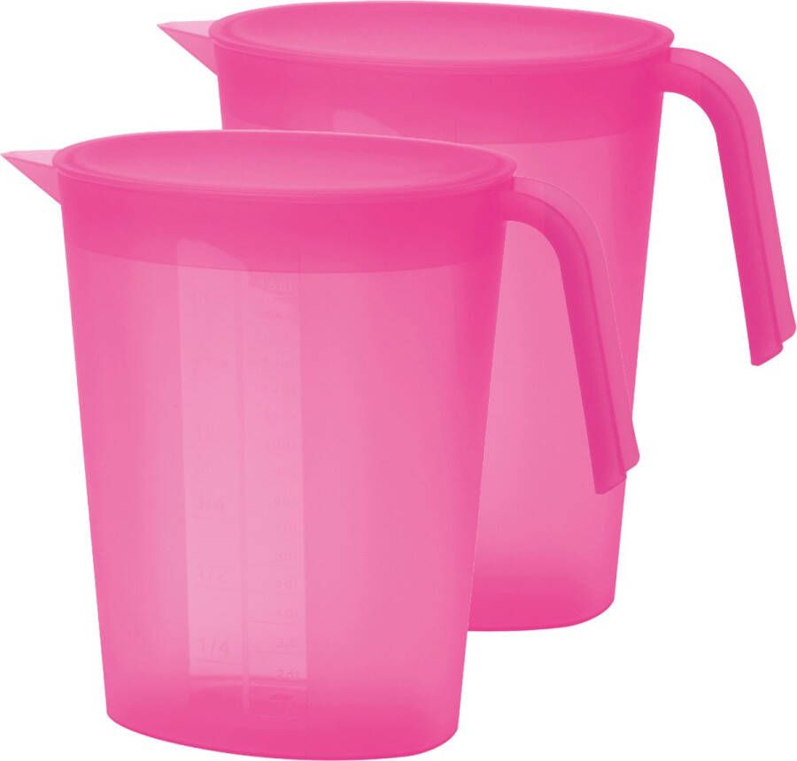 Juypal Hogar Juypal Schenkkan waterkan 2x fuchsia roze 1 75 liter kunststof L22 x H20 cm met deksel Schenkkannen