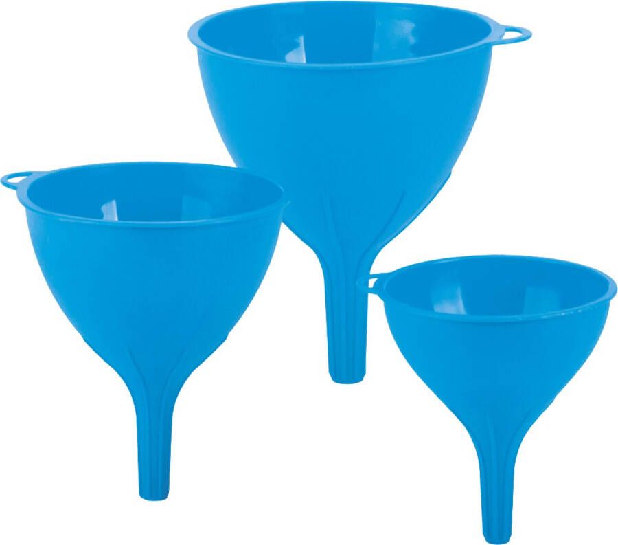 Juypal Hogar Trechter set 3-delig blauw kunststof dia 10 12 15 cm- keuken benodigdheden