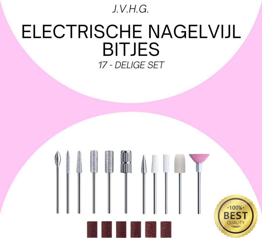 J.V.H.G. Professionele 17-delige Bitjesset voor Elektrische Nagelvijl Elektrische Nagelfrees Hoogwaardige Accessoires voor Perfecte Nagelverzorging Robuust & Nauwkeurig Geschikt voor Professioneel en Thuisgebruik