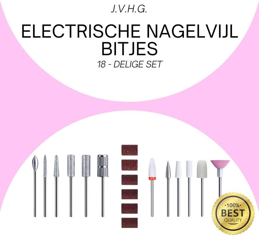 J.V.H.G. Professionele 18-delige Bitjesset voor Elektrische Nagelvijl Elektrische Nagelfrees Hoogwaardige Accessoires voor Perfecte Nagelverzorging Robuust & Nauwkeurig Geschikt voor Professioneel en Thuisgebruik
