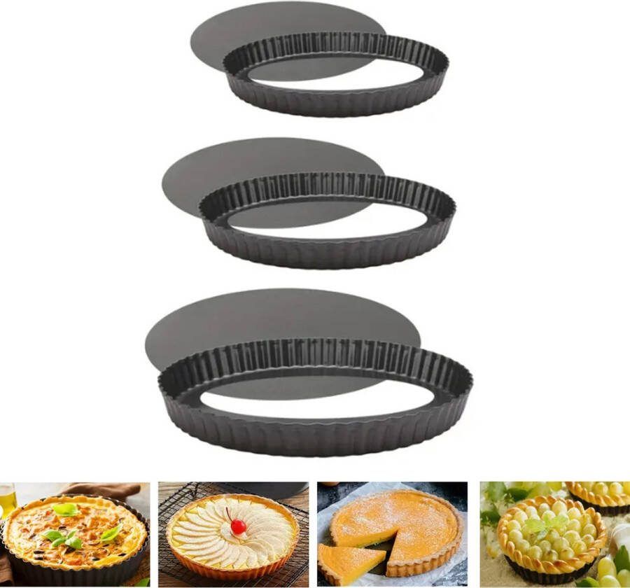 JVS Products Quichevorm met losse bodem Bakvorm Taartvorm Bakblik 3 maten 3 stuks