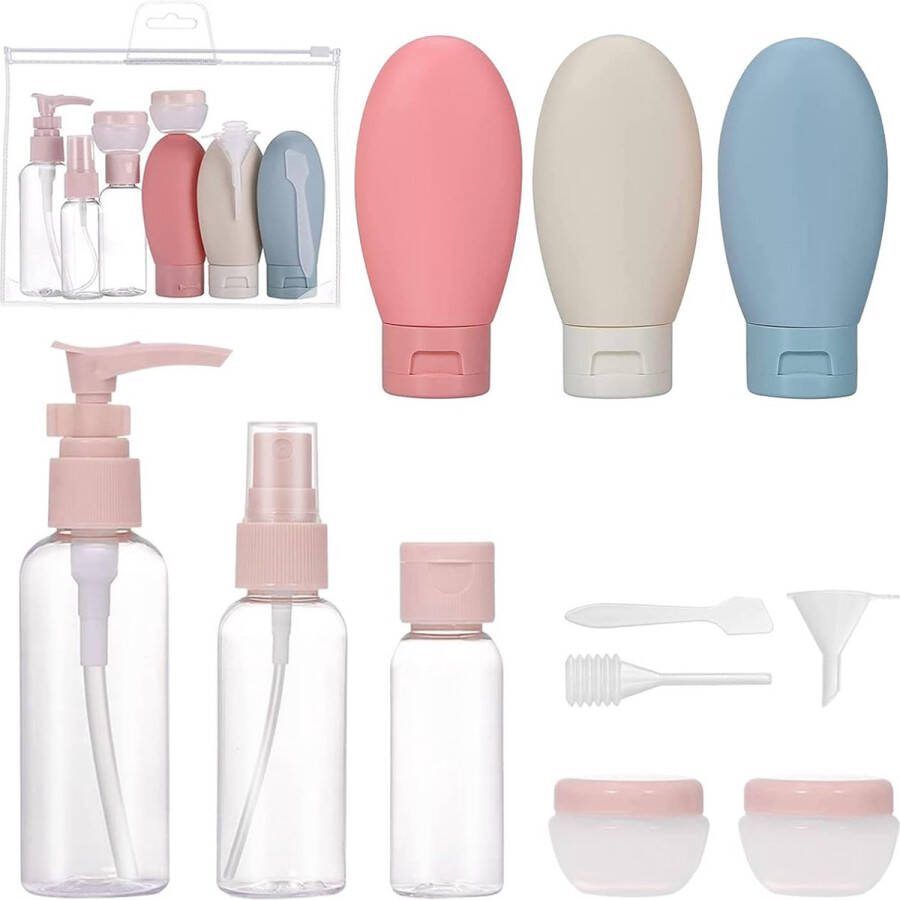 JVS Products Reisflesjes met Etui Reisflesjes handbagage Reisset 90ml 11-delig Cosmeticapotjes Hervulbaar