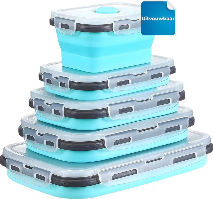 JVS Products Vershoudbakjes Meal Prep bakjes Vershoudbakjes met deksel Diepvriesbakjes Lunchbox set Magnetron bakjes met deksel 4 compartimenten Siliconen 4 stuks