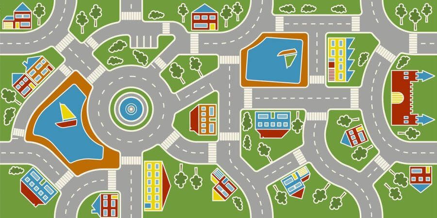 JYG VINYSTREET Hygiënisch Verkeersmat 100x200 cm Verkeerskleed Speelkleed- Speeltapijt Speelmat Stratentapijt afwasbaar vinyl Belgische Kwaliteit