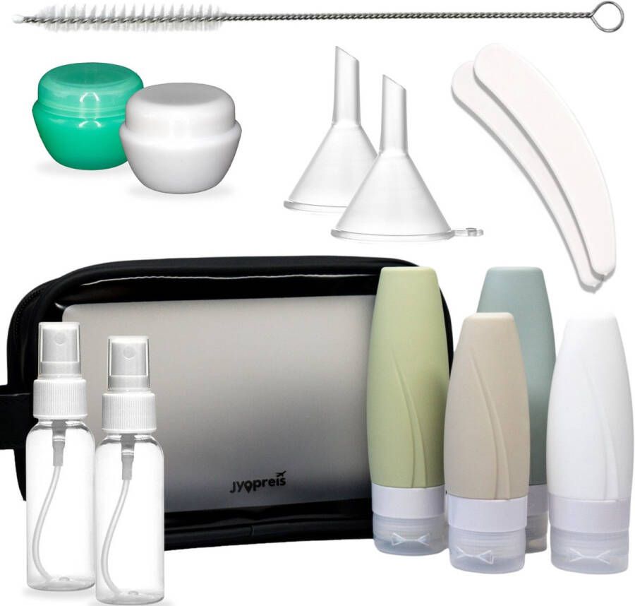 Jyopreis Reisflesjes én Toilettas Siliconen Reisflacons Navulbaar Reisaccessoires 15-delig