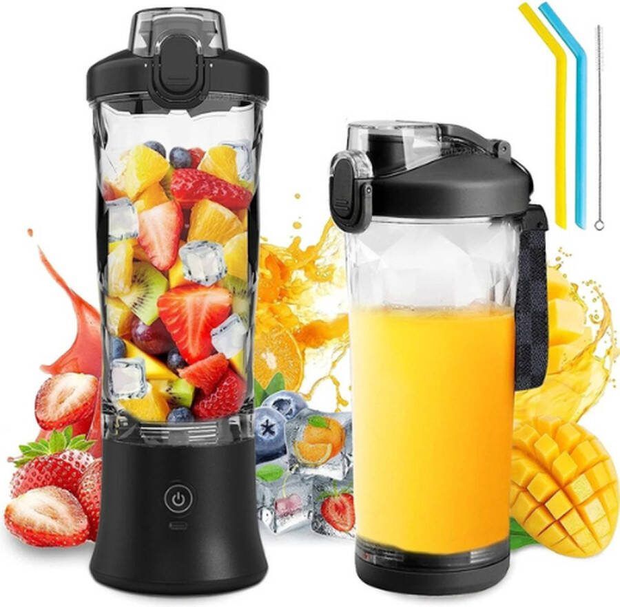 JZ Itzall Blender Smoothie Maker 600 ml Draagbare Blender voor Smoothies en Shakes met 6 Messen 4000 mAh Mini-Blender voor Kantoor Camping en Reizen Blender to go Handige Draadloze Mixer