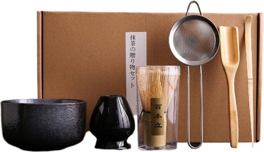K&B Lifestyle Matcha thee set compleet 8-delige luxe thee set Matcha Poeder 100g Matcha Klopper keramiek Zwart