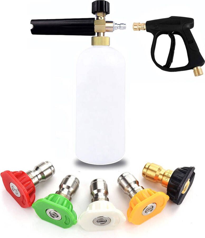 K&G Goods Foam Gun Schuimpistool Inclusief 5 Opzetstukken Past op Tuinslang Snow Foam Cannon Voor Auto & Motor Hogedrukreiniger Schuimsproeier Car Wash